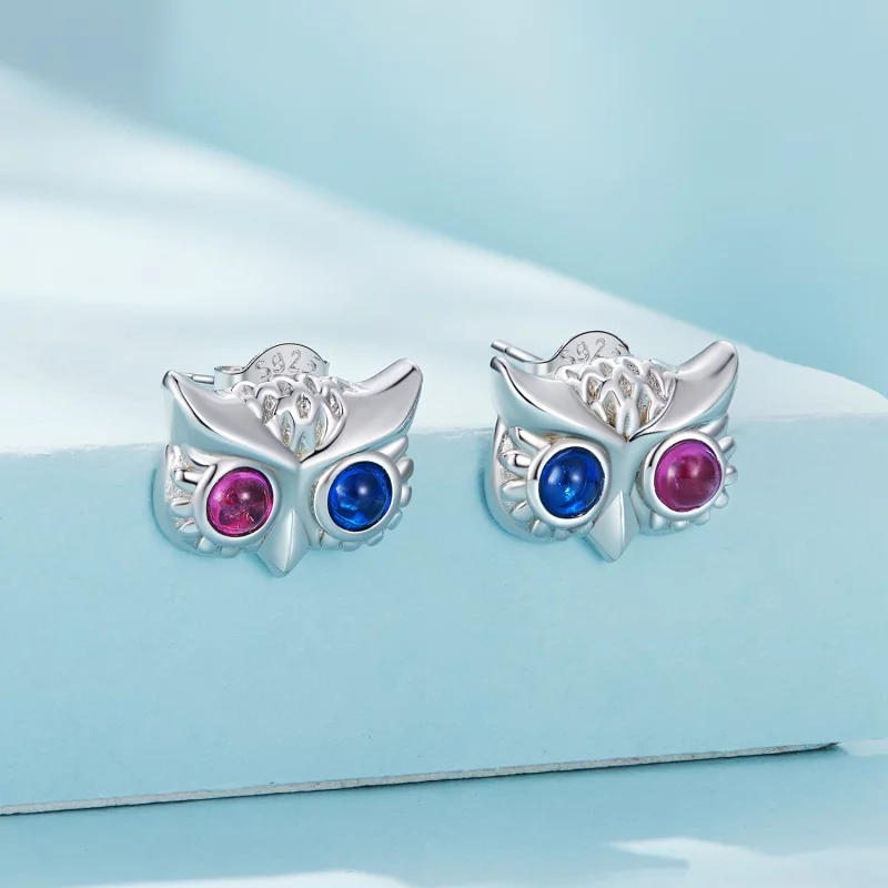 (image pour) Boucles d'oreilles à clous de style Pandora avec hibou - SCE1602 - Afficher 2