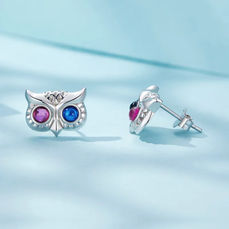 (image pour) Boucles d'oreilles à clous de style Pandora avec hibou - SCE1602 - Afficher 3