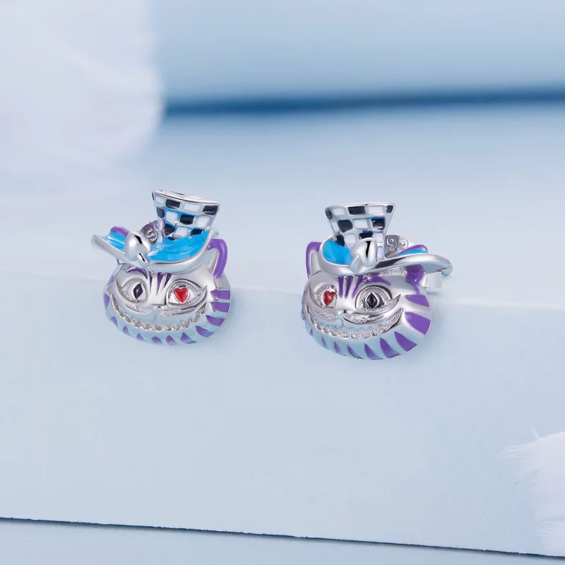 (image pour) Boucles d'oreilles à clous de style Pandora avec un chat magicien étrange - BSE8 - Afficher 2