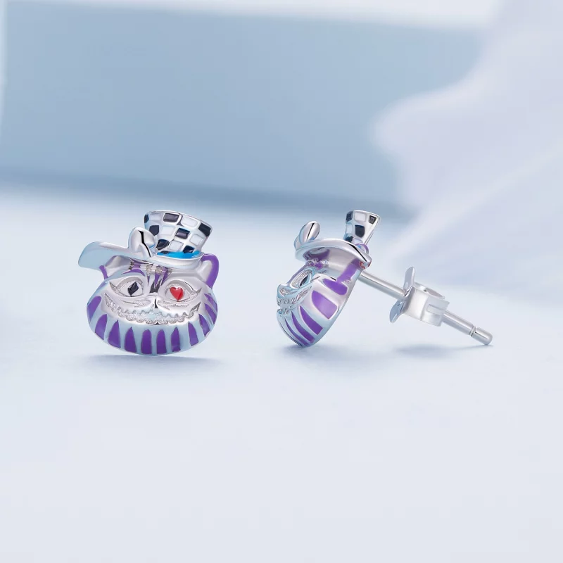 (image pour) Boucles d'oreilles à clous de style Pandora avec un chat magicien étrange - BSE8 - Afficher 3