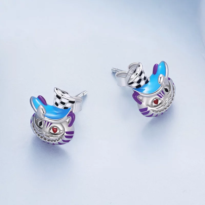 (image pour) Boucles d'oreilles à clous de style Pandora avec un chat magicien étrange - BSE8 - Afficher 4