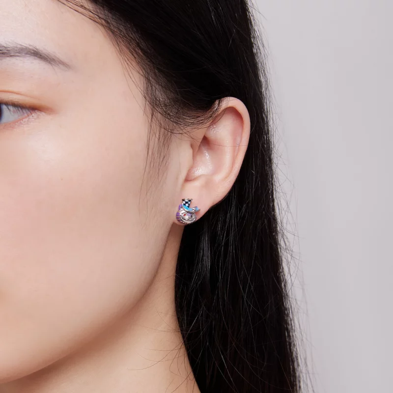 (image pour) Boucles d'oreilles à clous de style Pandora avec un chat magicien étrange - BSE8 - Afficher 6