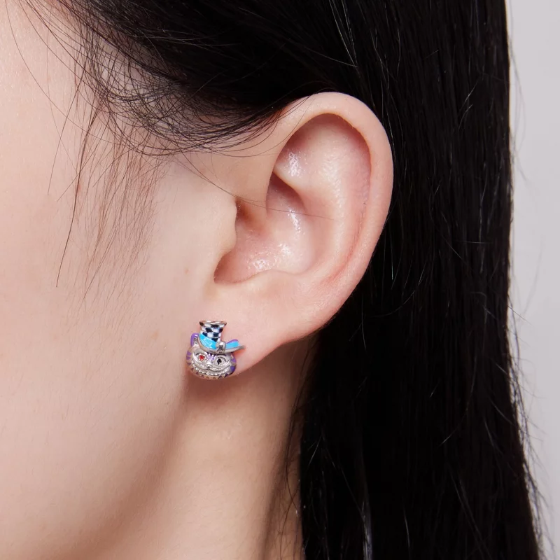 (image pour) Boucles d'oreilles à clous de style Pandora avec un chat magicien étrange - BSE8 - Afficher 7