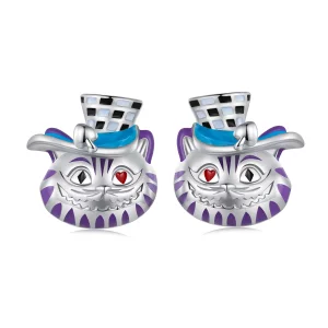 (image pour) Boucles d'oreilles à clous de style Pandora avec un chat magicien étrange - BSE823