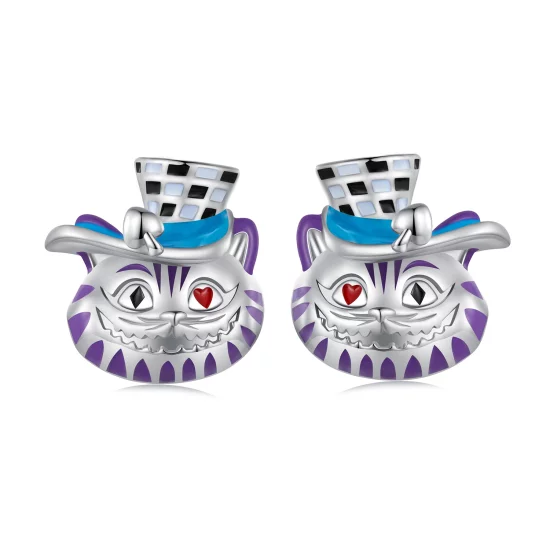 (image pour) Boucles d'oreilles à clous de style Pandora avec un chat magicien étrange - BSE823