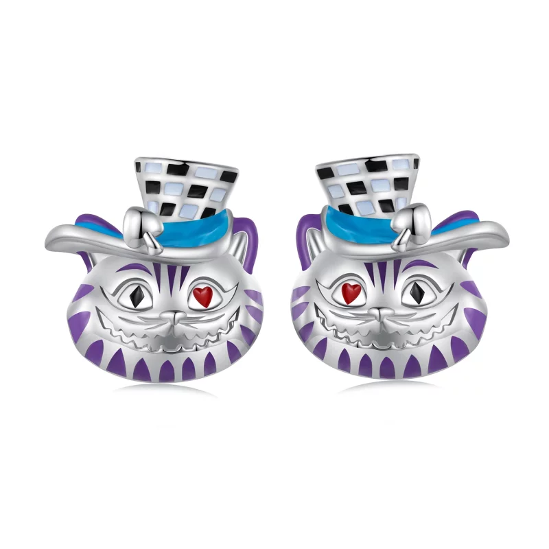 (image pour) Boucles d'oreilles à clous de style Pandora avec un chat magicien étrange - BSE823