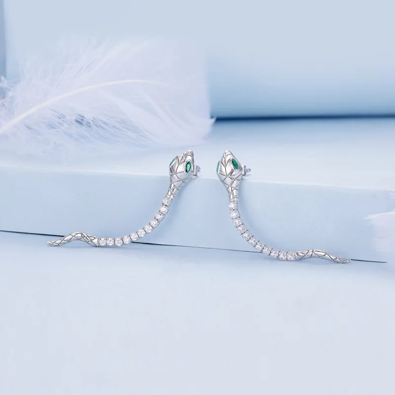 (image pour) Boucles d'oreilles à clous de style Pandora en forme de serpent spirituel - BSE8 - Afficher 2