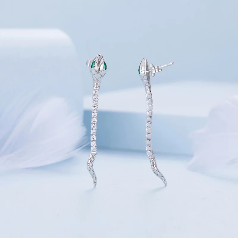 (image pour) Boucles d'oreilles à clous de style Pandora en forme de serpent spirituel - BSE8 - Afficher 3