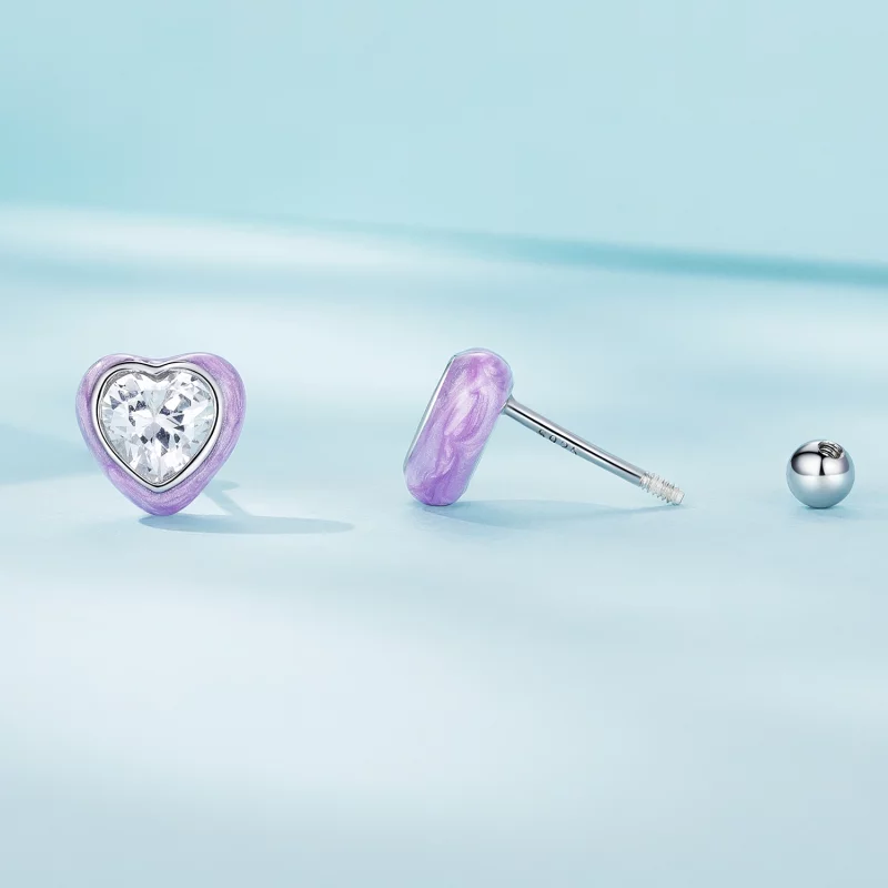 (image pour) Boucles d'oreilles clous en forme de cœur de style Pandora - SCE1595 - Afficher 2