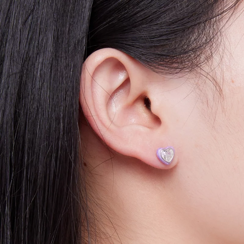 (image pour) Boucles d'oreilles clous en forme de cœur de style Pandora - SCE1595 - Afficher 3