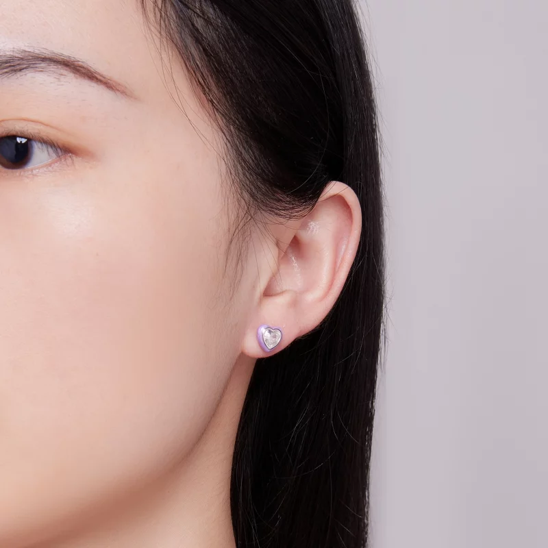 (image pour) Boucles d'oreilles clous en forme de cœur de style Pandora - SCE1595 - Afficher 4