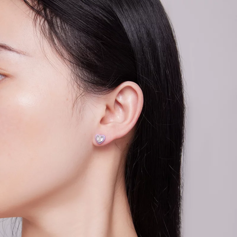 (image pour) Boucles d'oreilles clous en forme de cœur de style Pandora - SCE1595 - Afficher 5