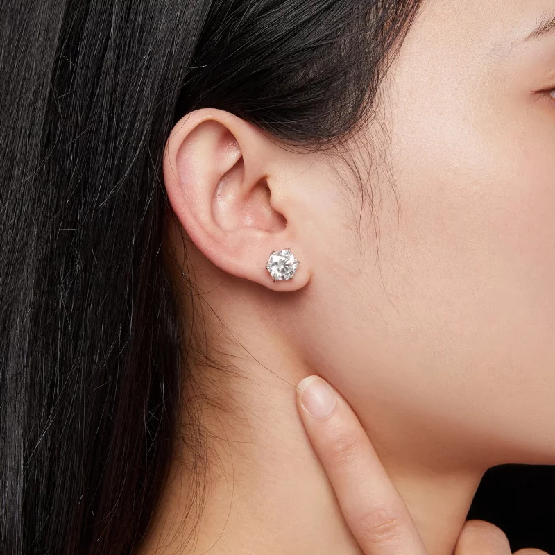 (image pour) Boucles d'oreilles clous en moissanite de style Pandora, 2 carats - MSE021-L - Afficher 6