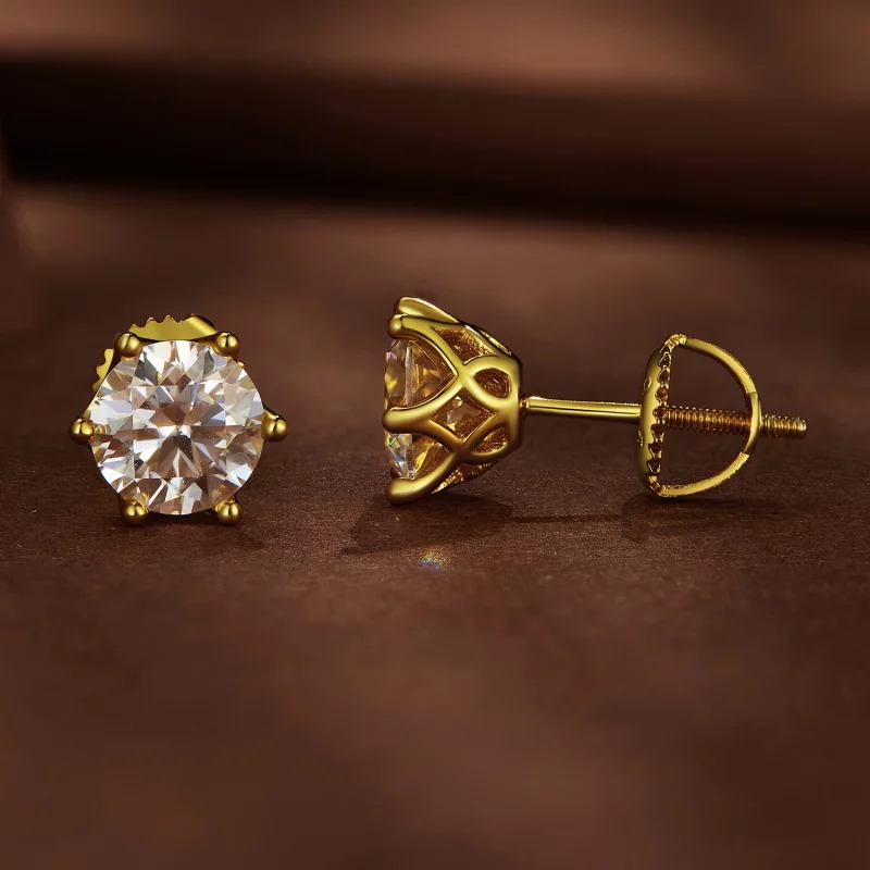 (image pour) Boucles d'oreilles à clous en moissanite plaquées or style Pandora, d'un carat, - Afficher 2