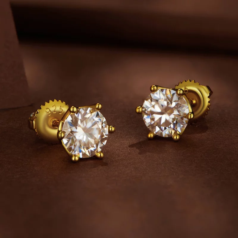 (image pour) Boucles d'oreilles à clous en moissanite plaquées or style Pandora, d'un carat, - Afficher 3