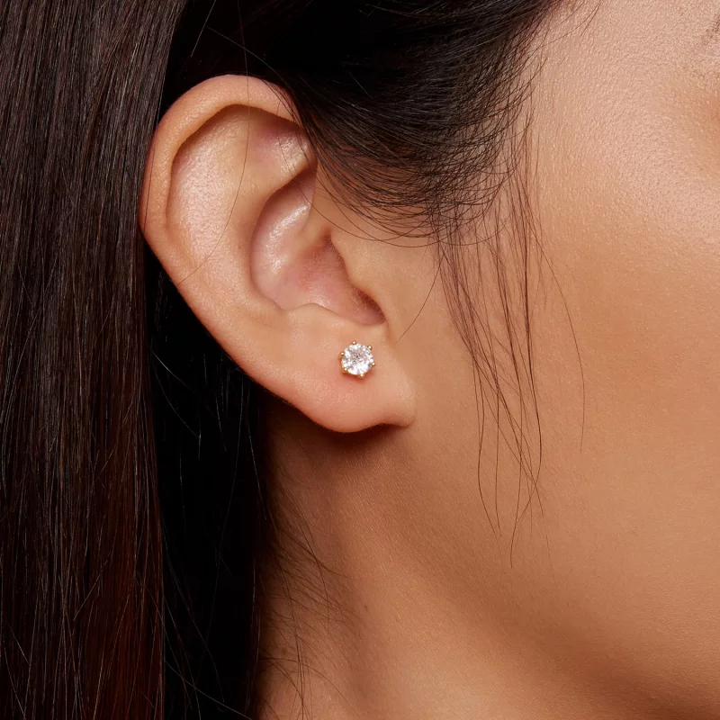 (image pour) Boucles d'oreilles clous en zircon étincelant plaqué or de style Pandora - BSE61 - Afficher 4