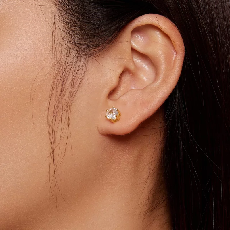 (image pour) Boucles d'oreilles clous en zircone brillante plaquées or de style Pandora - BSE - Afficher 3