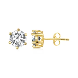(image pour) Boucles d'oreilles clous en zircone brillante plaquées or de style Pandora - BSE615-6B