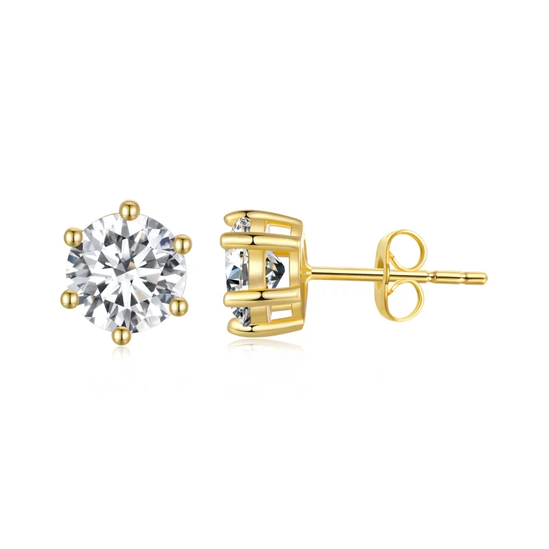 (image pour) Boucles d'oreilles clous en zircone brillante plaquées or de style Pandora - BSE615-6B