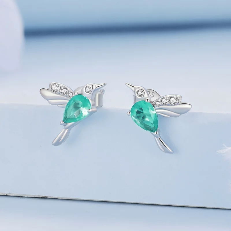 (image pour) Boucles d'oreilles clous style Pandora avec colibri - BSE849 - Afficher 2