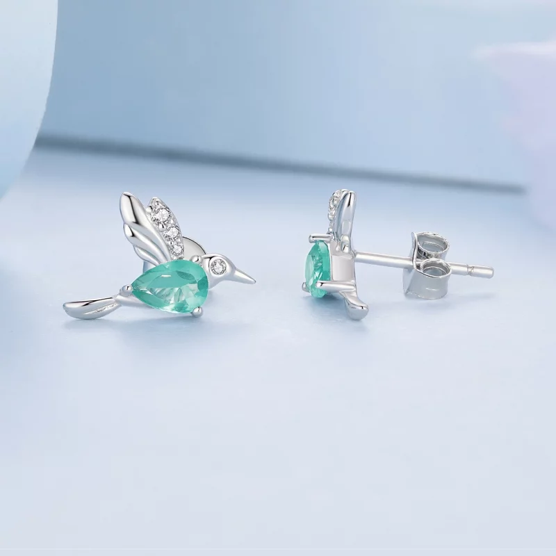 (image pour) Boucles d'oreilles clous style Pandora avec colibri - BSE849 - Afficher 3