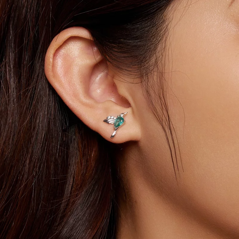 (image pour) Boucles d'oreilles clous style Pandora avec colibri - BSE849 - Afficher 5