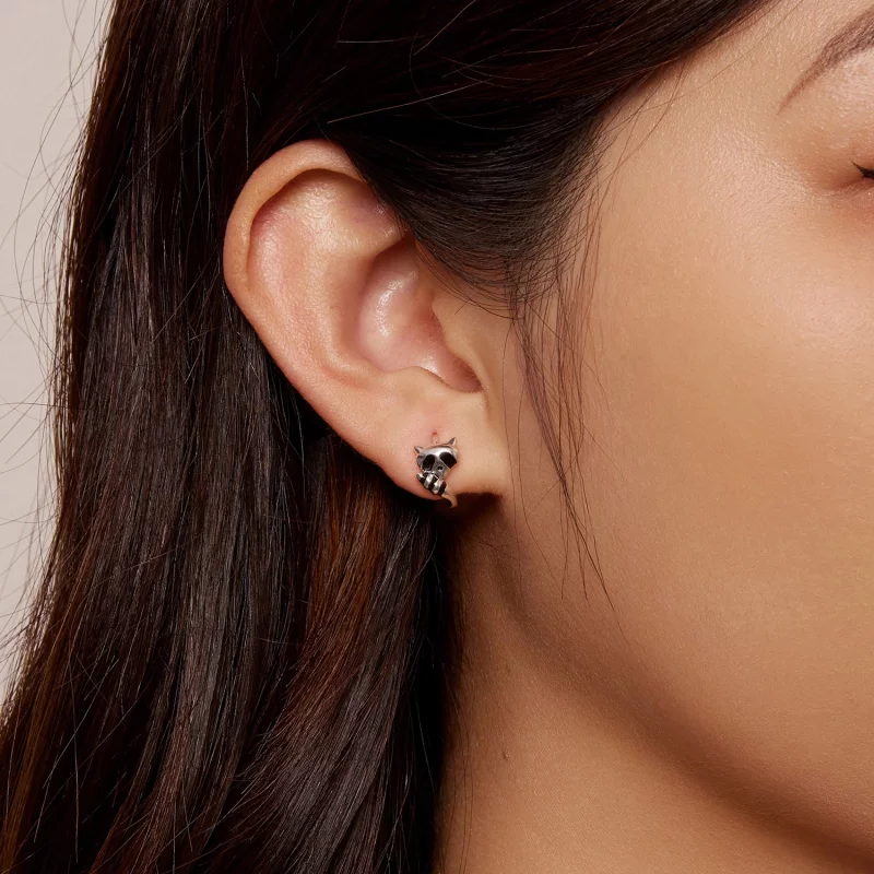 (image pour) Boucles d'oreilles à créoles de style Pandora avec motif raton laveur - SCE1603 - Afficher 6