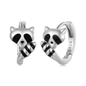 (image pour) Boucles d'oreilles à créoles de style Pandora avec motif raton laveur - SCE1603