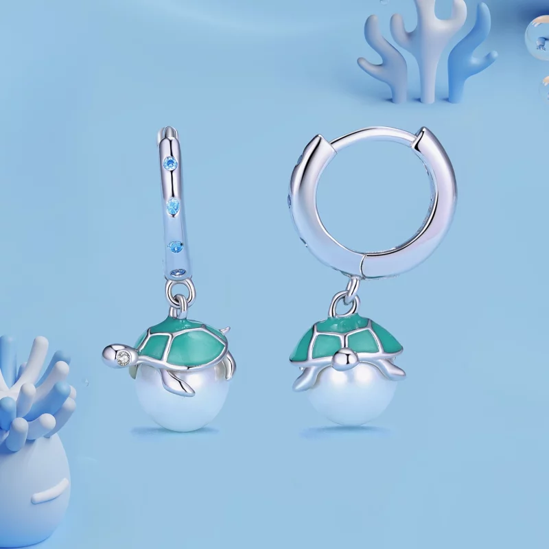(image pour) Boucles d'oreilles créoles style Pandora avec motif de tortue de mer - SCE1597 - Afficher 2