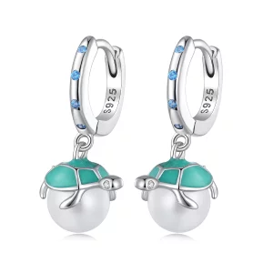 (image pour) Boucles d'oreilles créoles style Pandora avec motif de tortue de mer - SCE1597