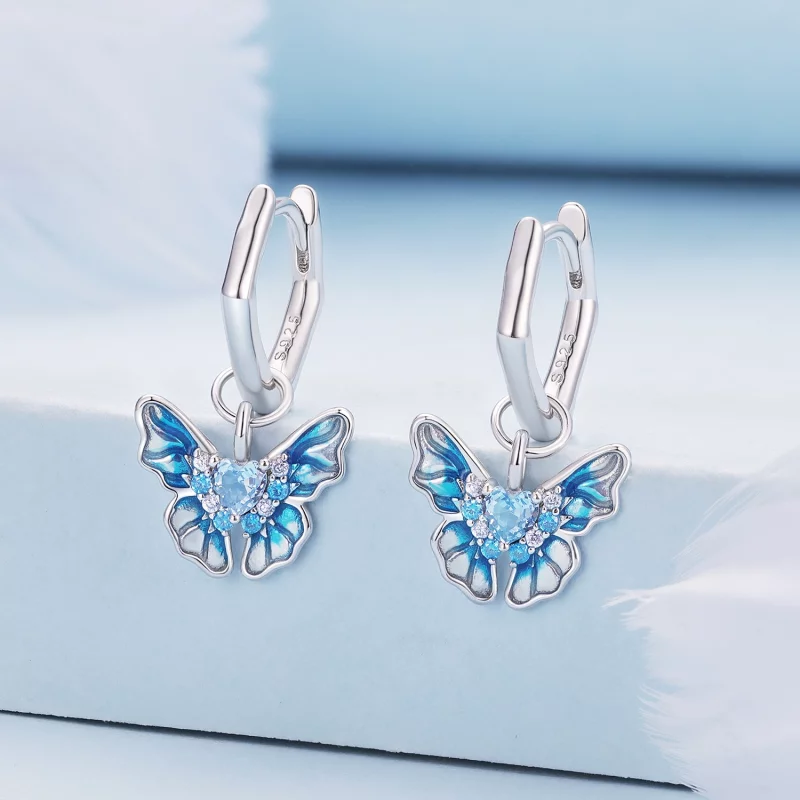 (image pour) Boucles d'oreilles créoles style Pandora avec papillons - BSE845 - Afficher 2