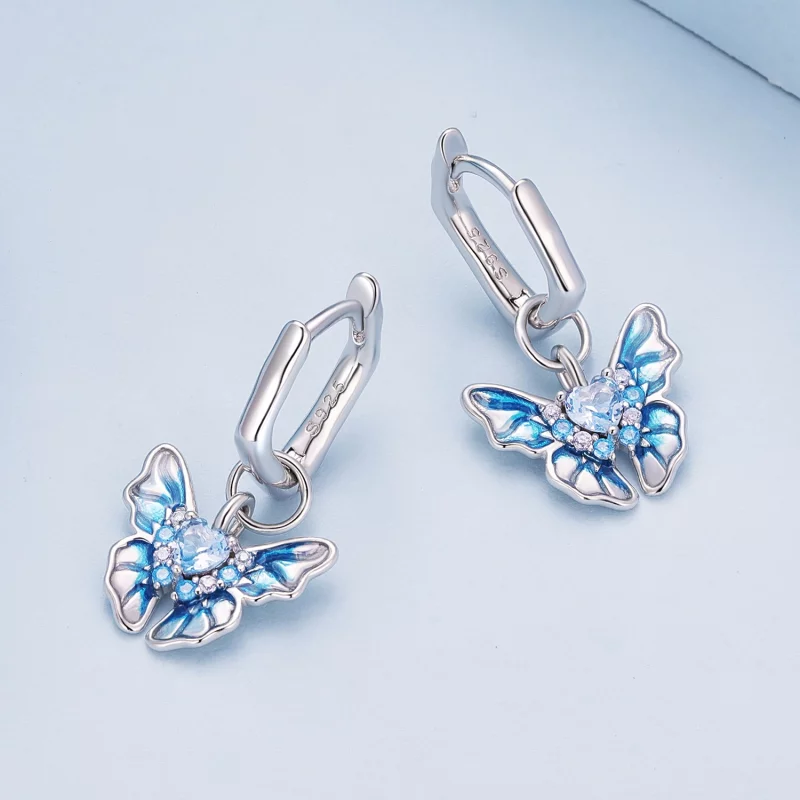 (image pour) Boucles d'oreilles créoles style Pandora avec papillons - BSE845 - Afficher 3