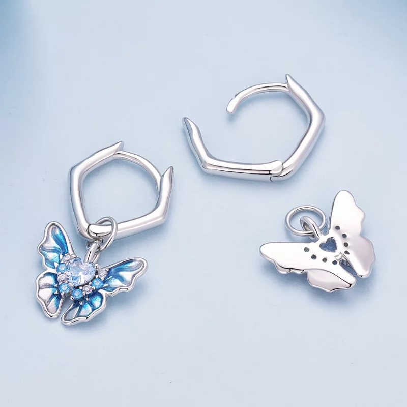 (image pour) Boucles d'oreilles créoles style Pandora avec papillons - BSE845 - Afficher 4