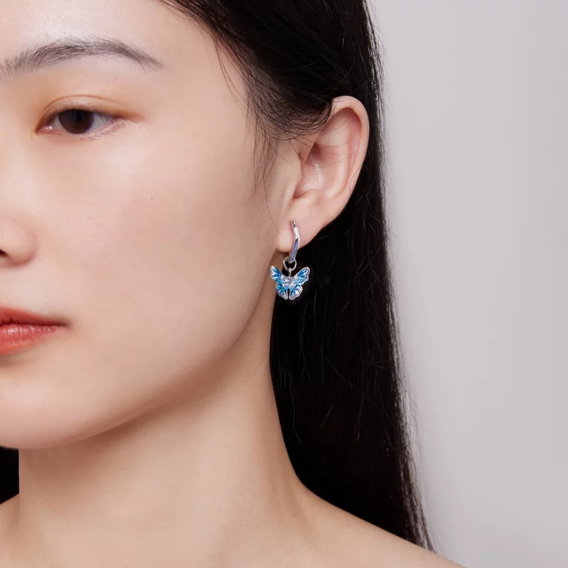 (image pour) Boucles d'oreilles créoles style Pandora avec papillons - BSE845 - Afficher 5