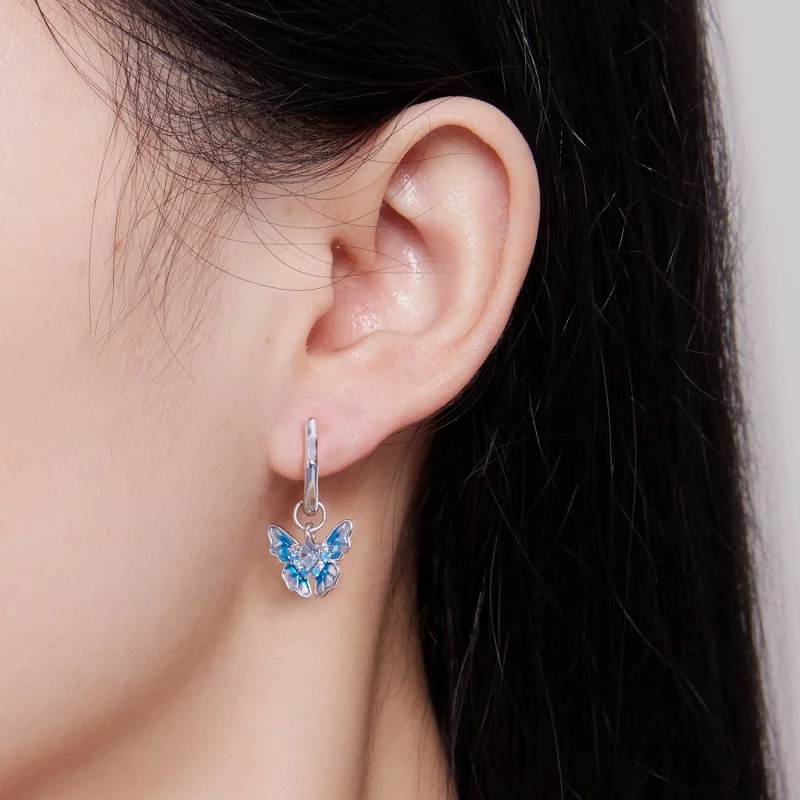 (image pour) Boucles d'oreilles créoles style Pandora avec papillons - BSE845 - Afficher 6