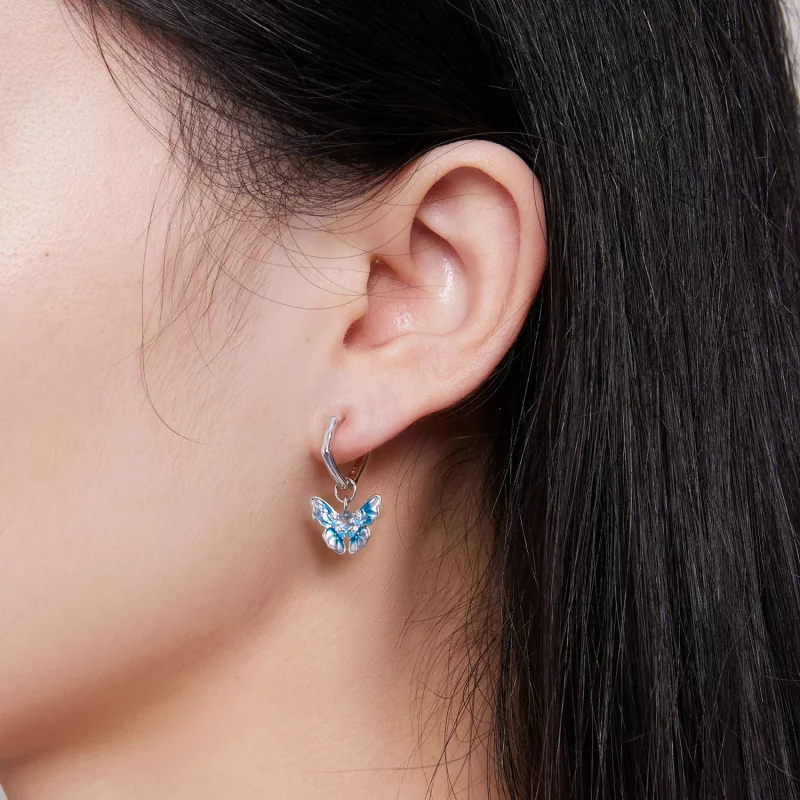 (image pour) Boucles d'oreilles créoles style Pandora avec papillons - BSE845 - Afficher 7