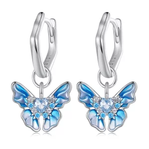 (image pour) Boucles d'oreilles créoles style Pandora avec papillons - BSE845