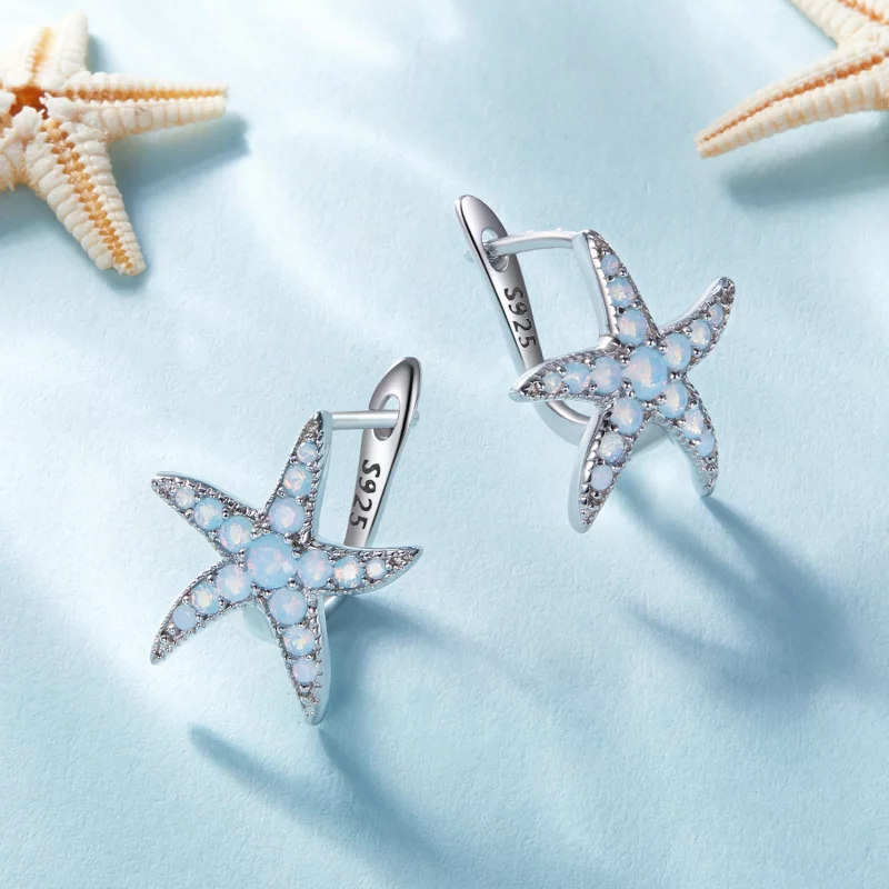 (image pour) Boucles d'oreilles créoles style Pandora avec étoile de mer - BSE840 - Afficher 2