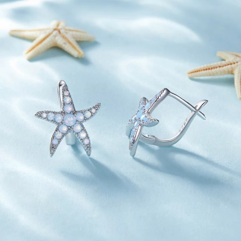 (image pour) Boucles d'oreilles créoles style Pandora avec étoile de mer - BSE840 - Afficher 3