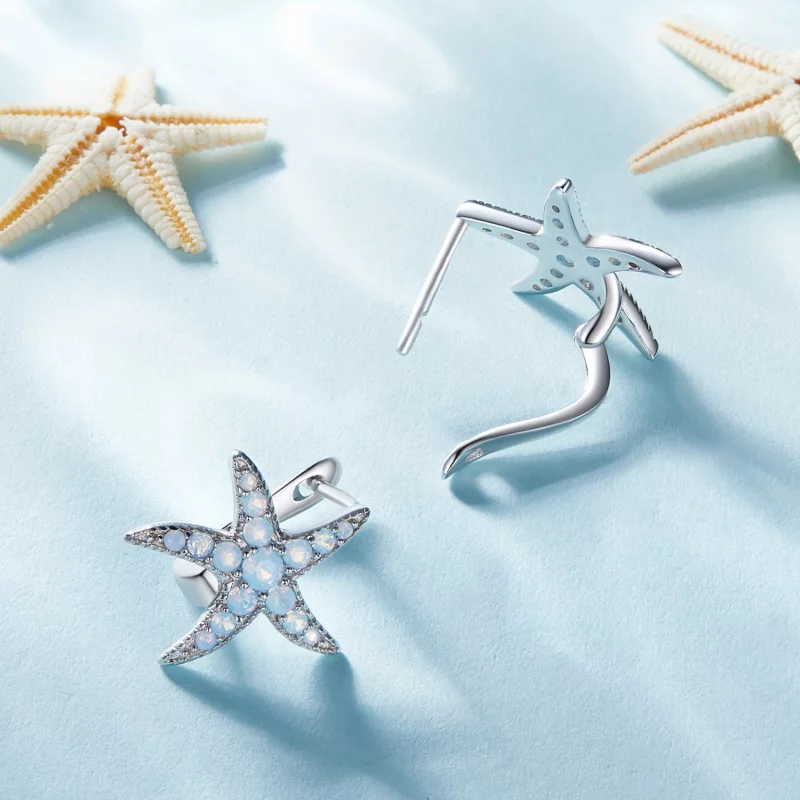 (image pour) Boucles d'oreilles créoles style Pandora avec étoile de mer - BSE840 - Afficher 4
