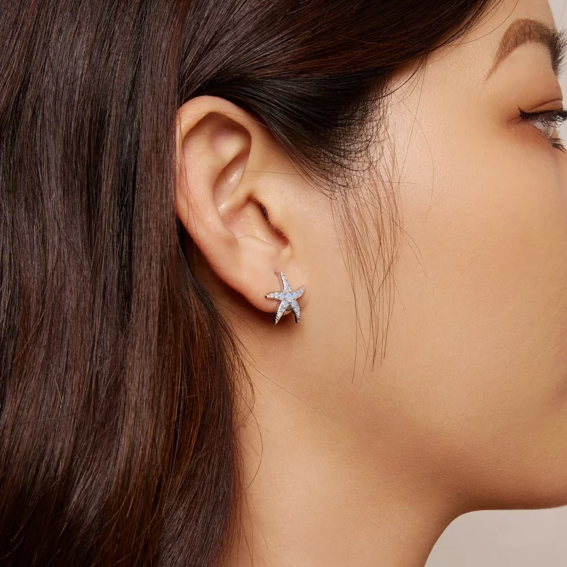 (image pour) Boucles d'oreilles créoles style Pandora avec étoile de mer - BSE840 - Afficher 5