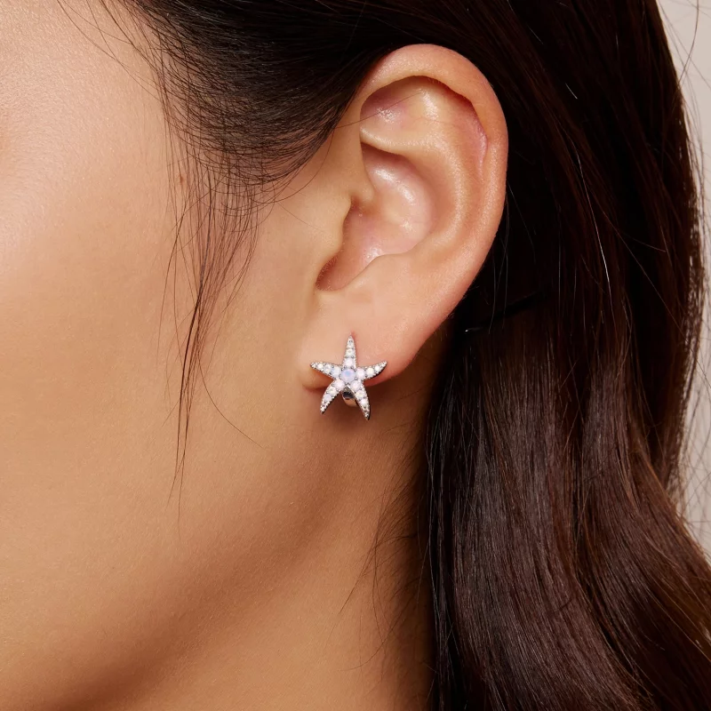 (image pour) Boucles d'oreilles créoles style Pandora avec étoile de mer - BSE840 - Afficher 7