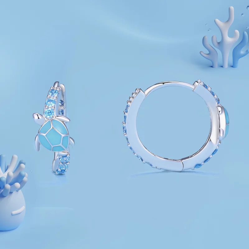 (image pour) Boucles d'oreilles créoles style Pandora avec tortue de mer - SCE1596 - Afficher 2