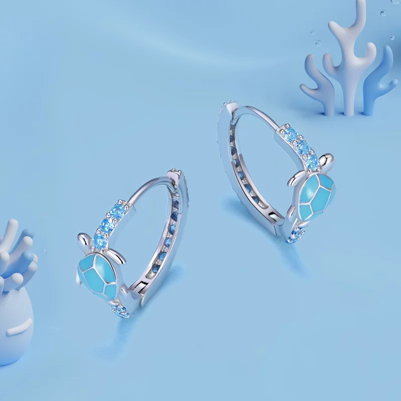 (image pour) Boucles d'oreilles créoles style Pandora avec tortue de mer - SCE1596 - Afficher 3