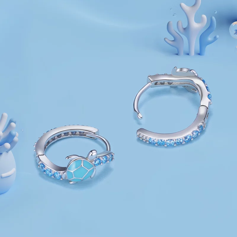 (image pour) Boucles d'oreilles créoles style Pandora avec tortue de mer - SCE1596 - Afficher 4