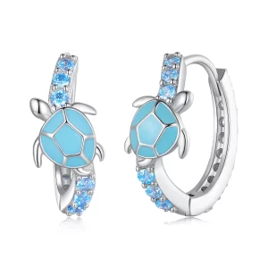 (image pour) Boucles d'oreilles créoles style Pandora avec tortue de mer - SCE1596