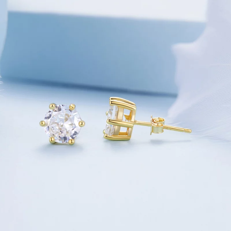 (image pour) Boucles d'oreilles en zircone étincelante plaquées or de style Pandora - BSE615- - Afficher 4