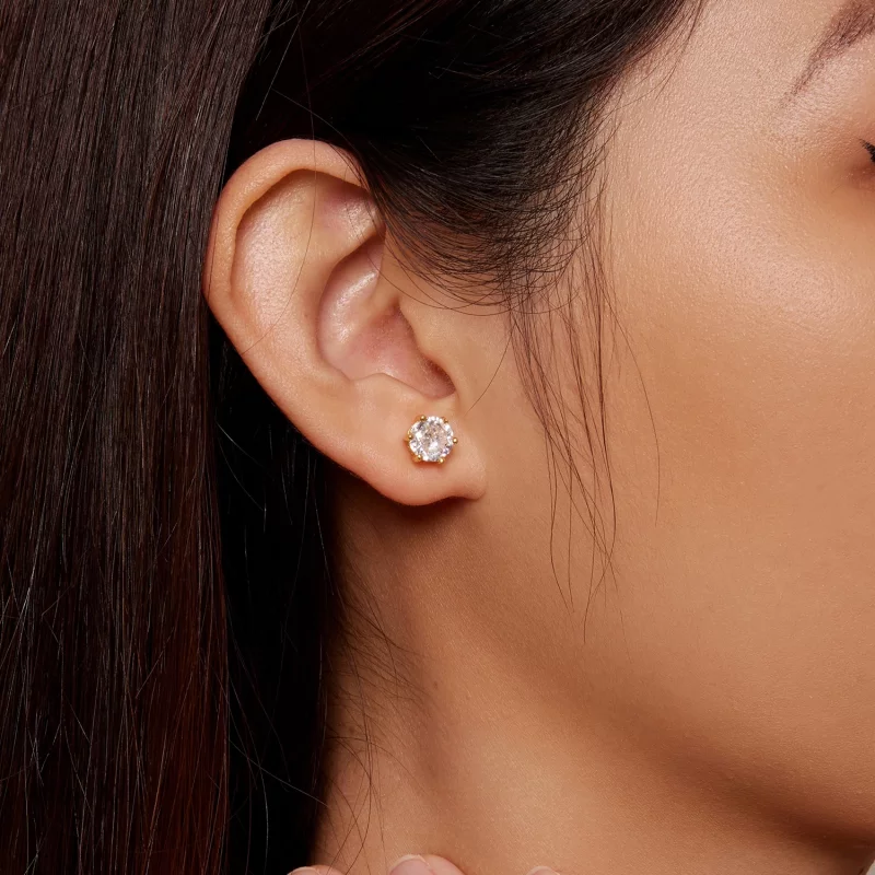 (image pour) Boucles d'oreilles en zircone étincelante plaquées or de style Pandora - BSE615- - Afficher 6