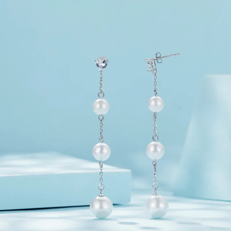 (image pour) Boucles d'oreilles à pompon et perle de style Pandora - SCE1601 - Afficher 2