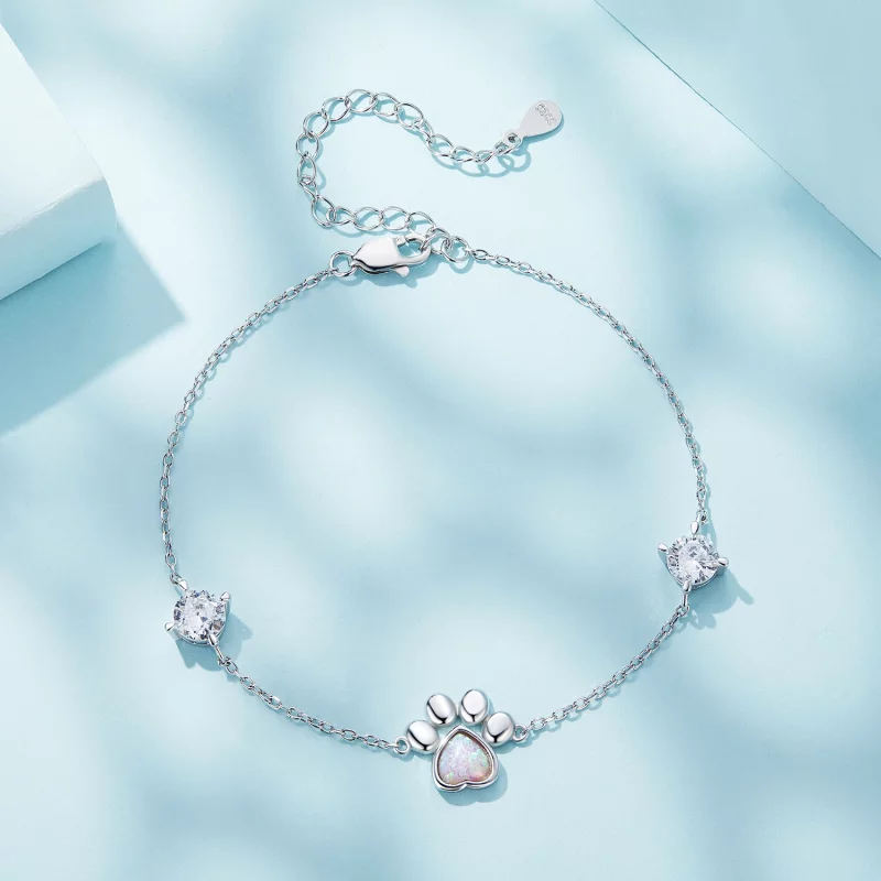 (image pour) Bracelet avec empreinte de patte en opale, style Pandora - SCB256 - Afficher 2